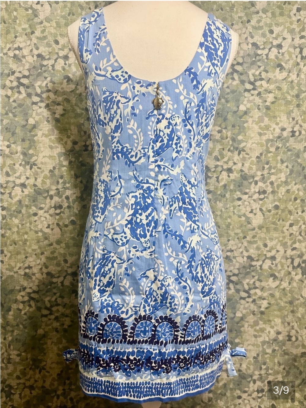 Lilly Pulitzer Blue White Coastal Print Shift Dress Turtle Zip Sleeveless Size 2 - Picture 3 of 9